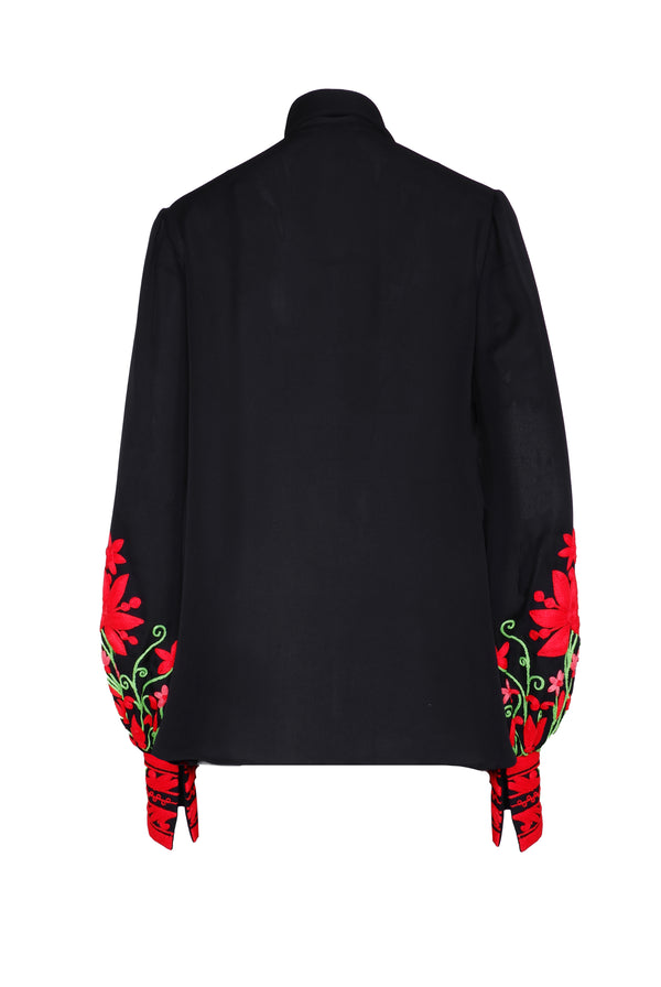 Naeem Khan Embroidered Blouson Sleeve Blouse