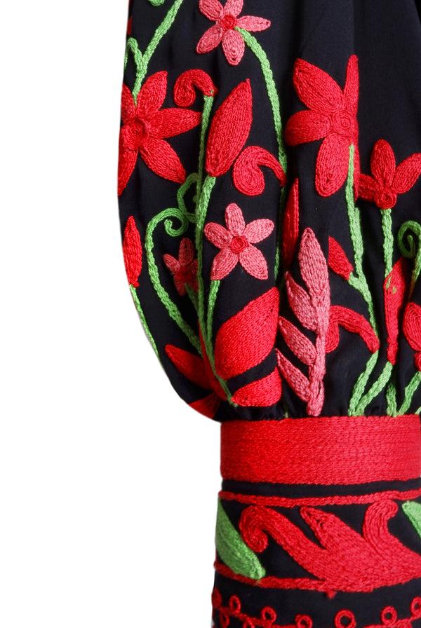 Naeem Khan Embroidered Blouson Sleeve Blouse