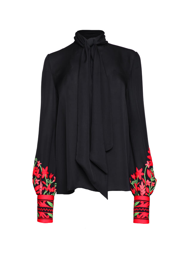 naeem khan Embroidered Blouson Sleeve Blouse