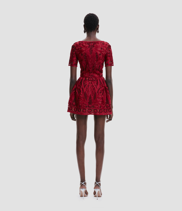 Naeem Khan EMBROIDERED BOAT NECK DRESS