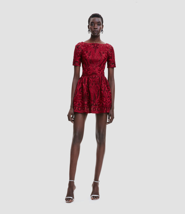 naeem khan EMBROIDERED BOAT NECK DRESS