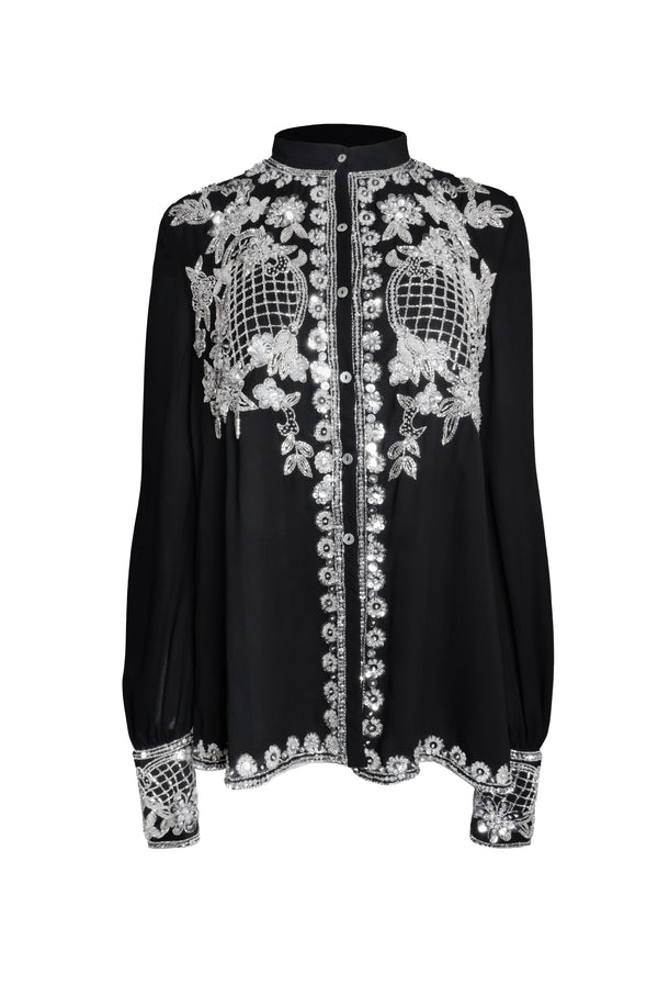 Naeem Khan Embroidered Button Up Blouse