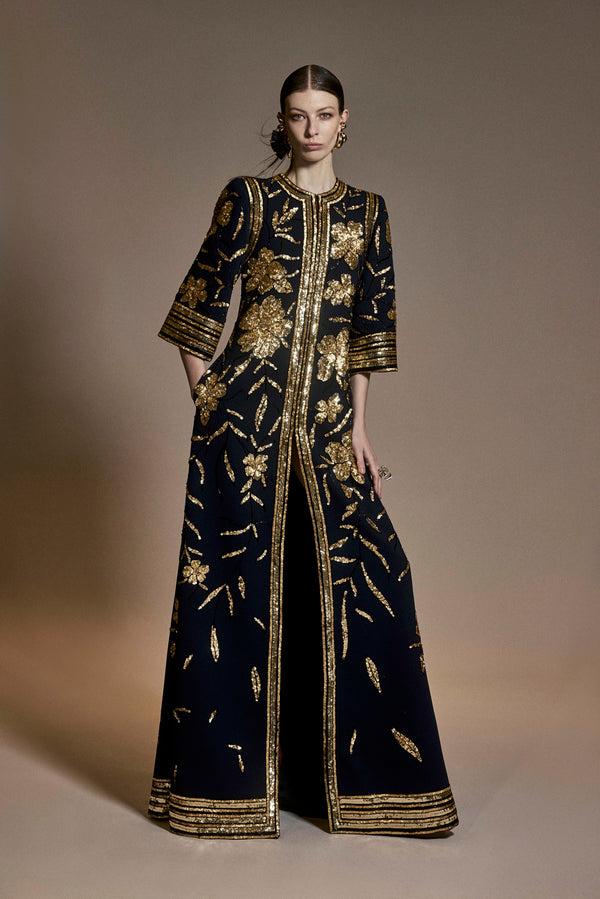 naeem khan EMBROIDERED FLOOR LENGTH COAT