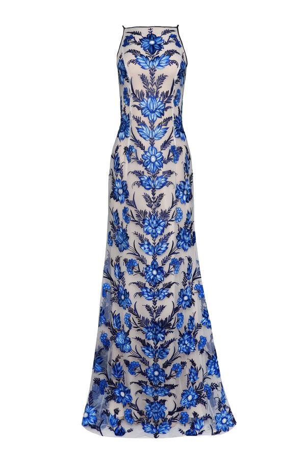 naeem khan Embroidered Halter Fit and Flare Gown