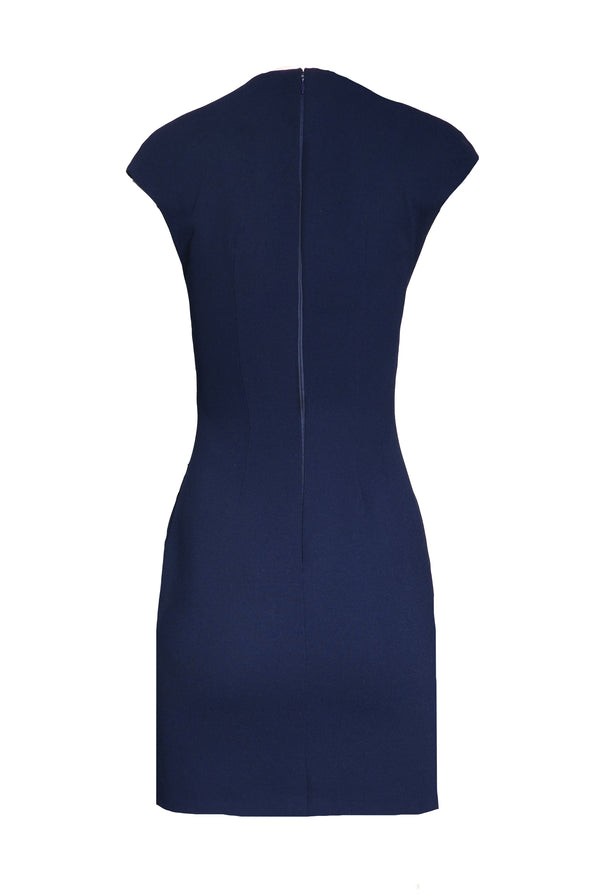 Naeem Khan EMBROIDERED JEWEL NECK CAP SLEEVE DRESS
