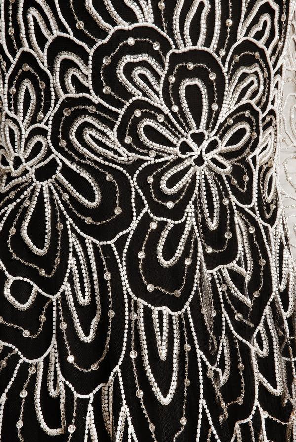 Naeem Khan EMBROIDERED JEWEL NECK LONG SLEEVE GOWN
