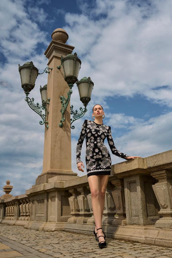 naeem khan Embroidered Long Sleeve Dress