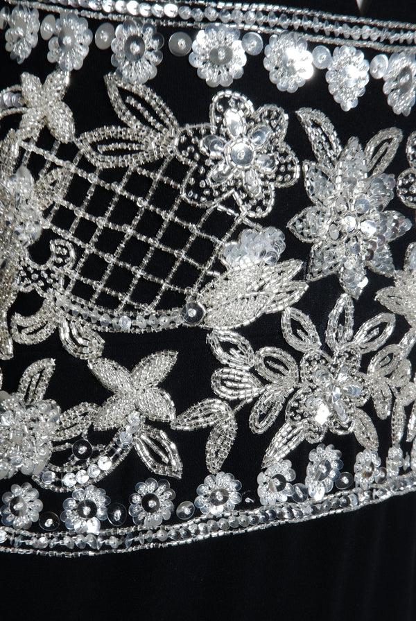 Naeem Khan Embroidered Long Sleeve V Neck Gown