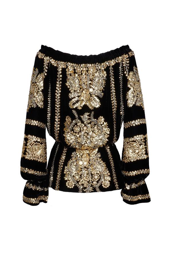 Naeem Khan Embroidered Off The Shoulder Blouse