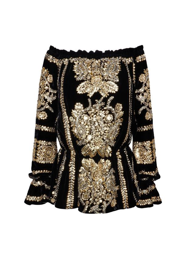 naeem khan Embroidered Off The Shoulder Blouse