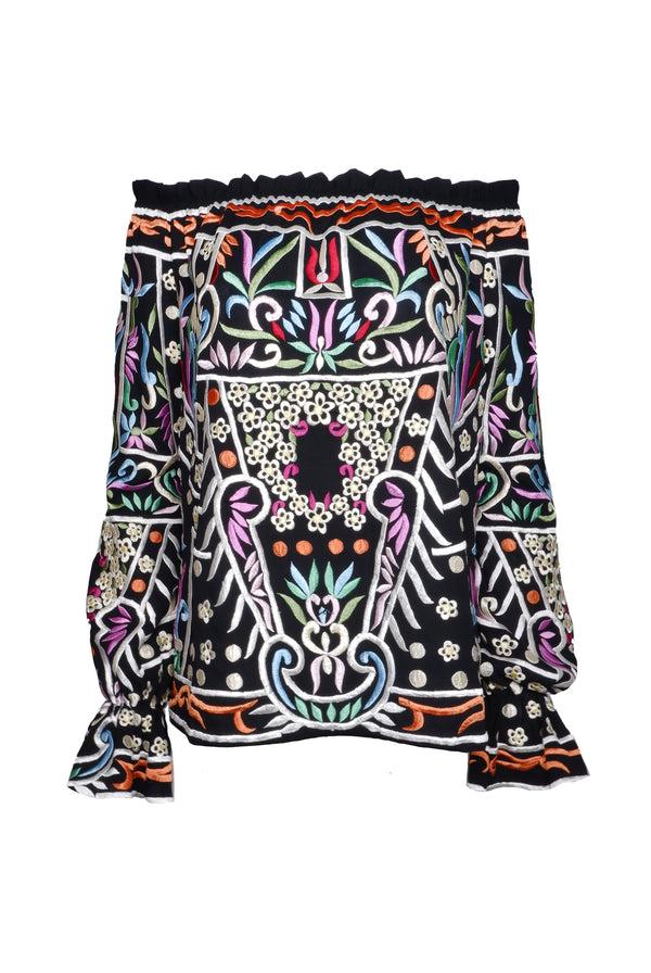naeem khan Embroidered Off The Shoulder Blouse