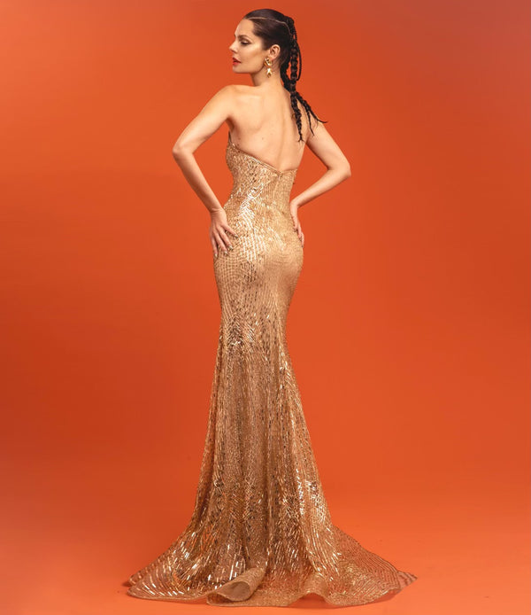 Naeem Khan Embroidered Scoop Neck Bustier Gown