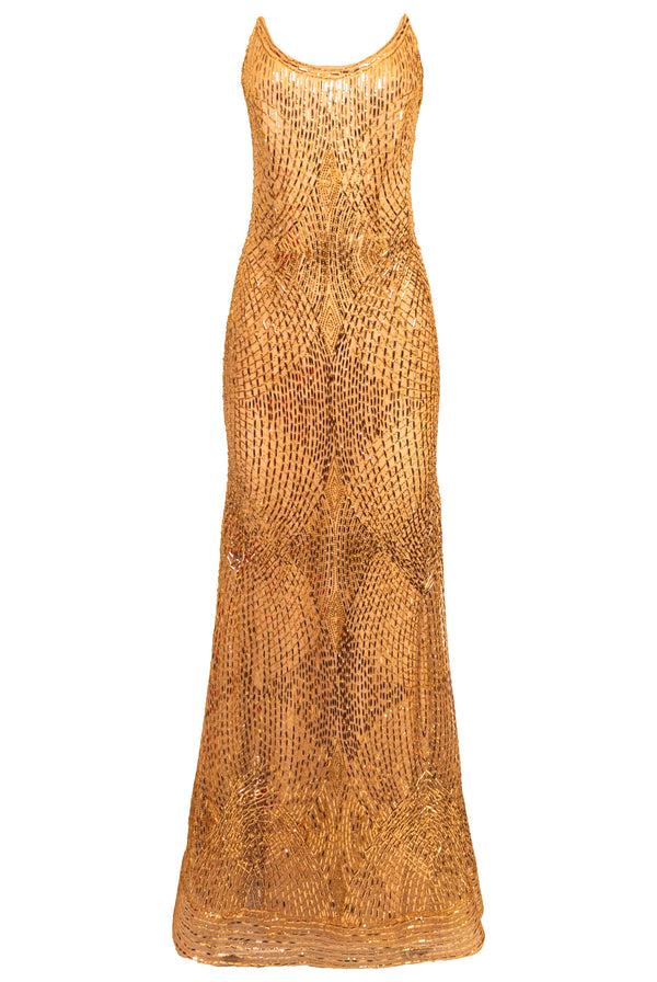 Naeem Khan Embroidered Scoop Neck Bustier Gown