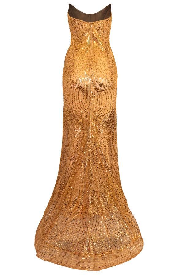 Naeem Khan Embroidered Scoop Neck Bustier Gown