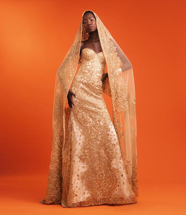 naeem khan EMBROIDERED STRAPLESS CORSET GOWN