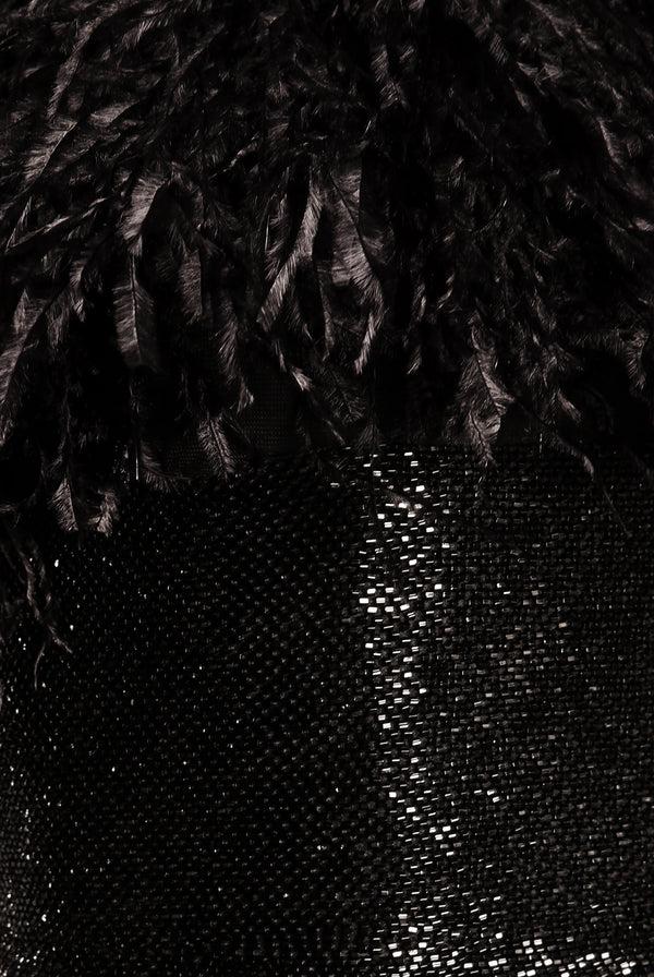 Naeem Khan FEATHER BODICE GOWN WITH BEADED BELT