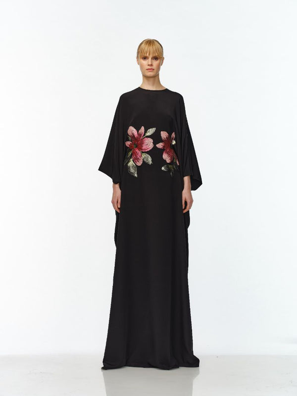 naeem khan FLORAL APPLIQUE CAFTAN