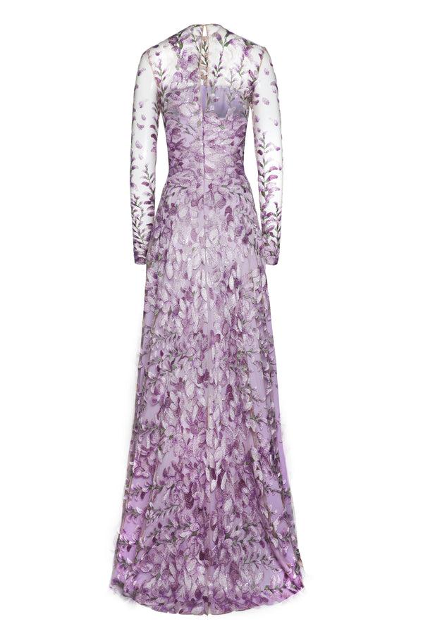 Naeem Khan FLORAL FULL SKIRT BLOUSON SLEEVES GOWN