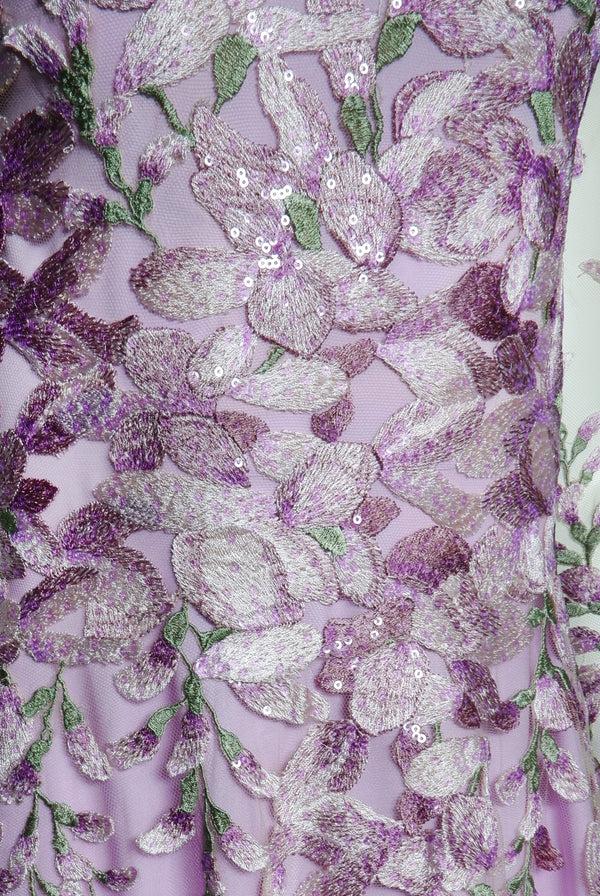 Naeem Khan FLORAL FULL SKIRT BLOUSON SLEEVES GOWN