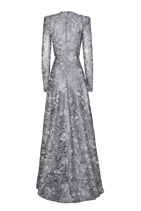 Naeem Khan FLORAL LACE LONG SLEEVE GOWN