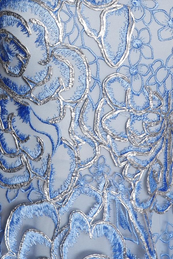 Naeem Khan FLORAL RAFFIA HALTER FIT-AND-FLARE GOWN