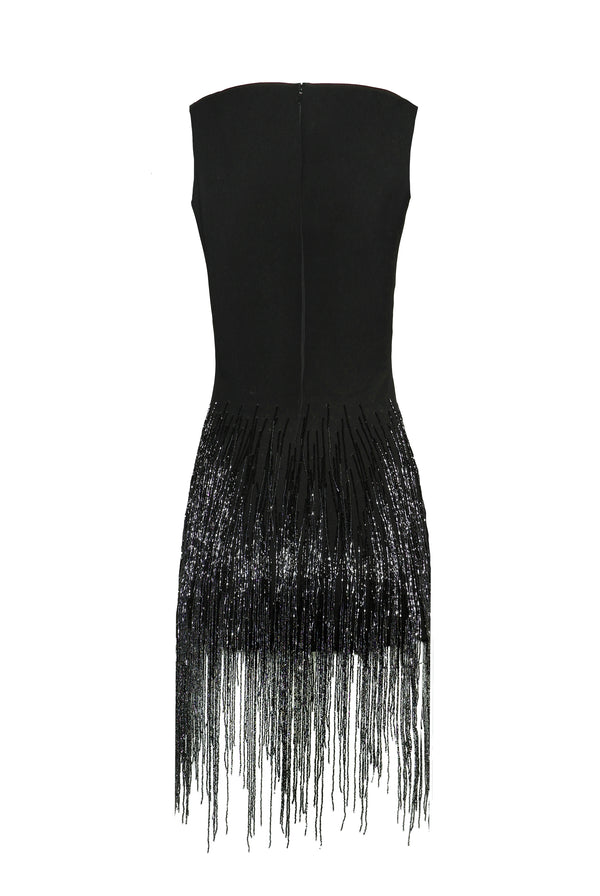 Naeem Khan FRINGE BOAT NECK SLEEVLESS DRESS