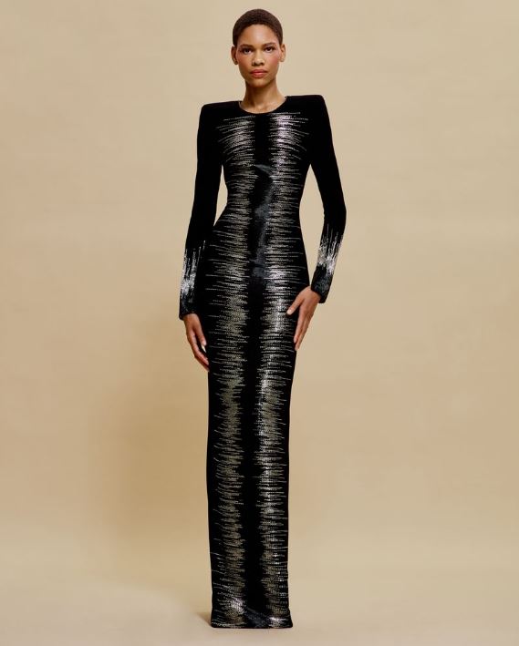 naeem khan FRONT EMBELLISHED COLUMN GOWN