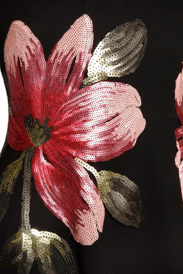 Naeem Khan HALTER NECK SLEEVELESS TEA-LENGTH DRESS