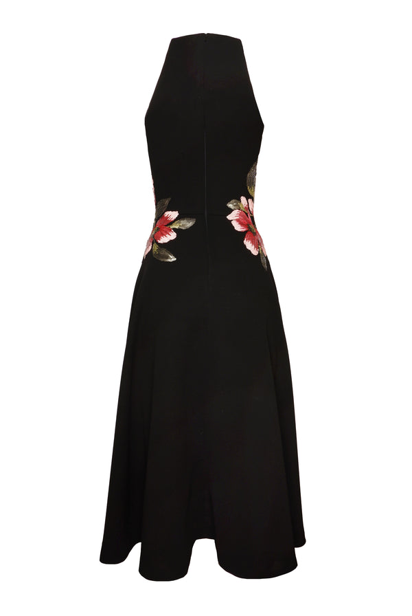 Naeem Khan HALTER NECK SLEEVELESS TEA-LENGTH DRESS
