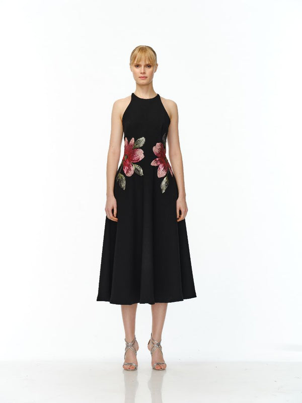naeem khan HALTER NECK SLEEVELESS TEA-LENGTH DRESS