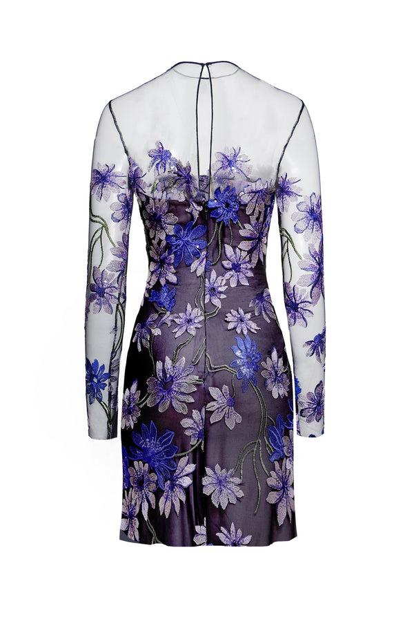 Naeem Khan ILLUSION NECKLINE LONG SLEEVE DRESS