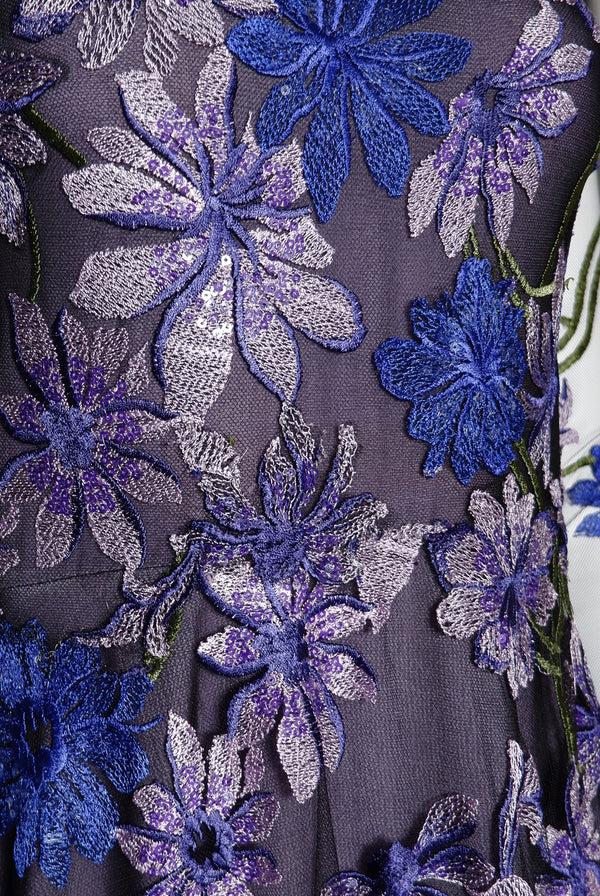 Naeem Khan ILLUSION NECKLINE LONG SLEEVE DRESS