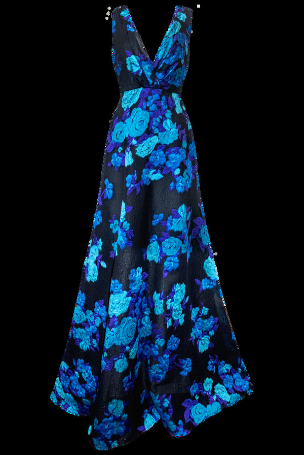 Naeem Khan Jacquard Floral Print Fit To Flare Gown
