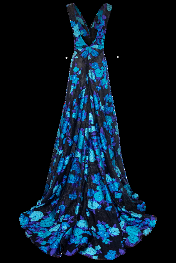 Naeem Khan Jacquard Floral Print Fit To Flare Gown