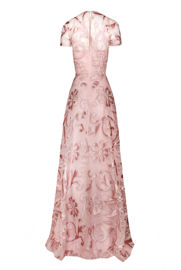 Naeem Khan JEWEL NECK CAP SLEEVE GOWN