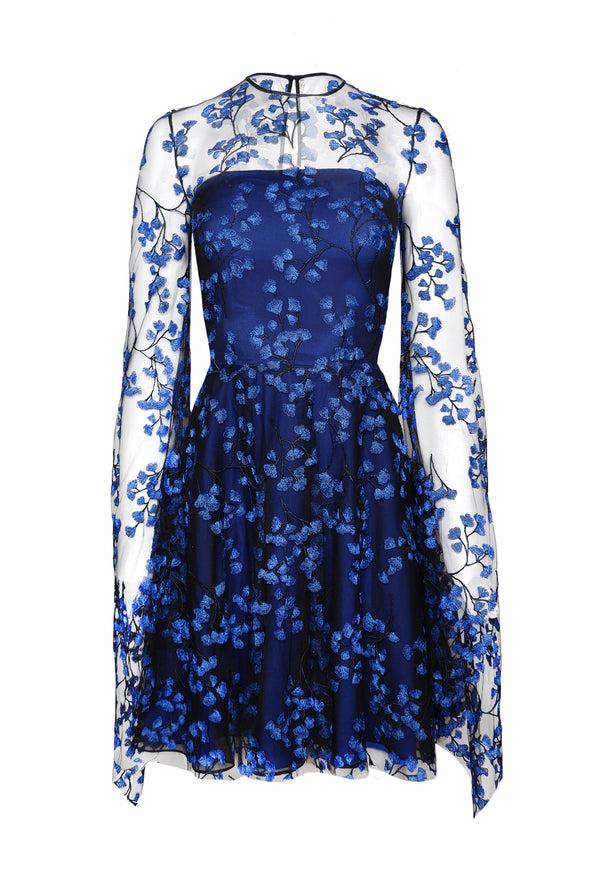 Naeem Khan JEWEL NECK DRESS WITH CASCADING SLEEVES