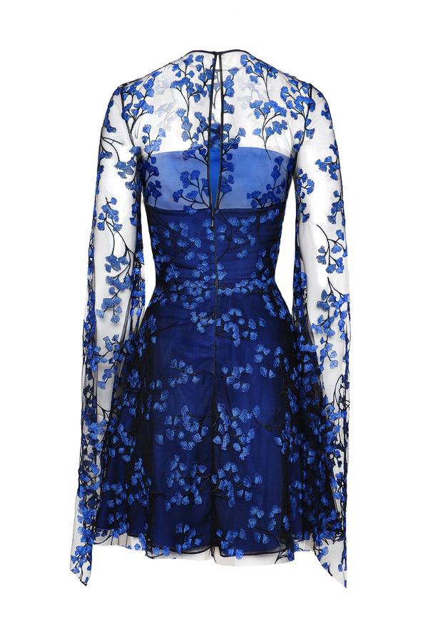 Naeem Khan JEWEL NECK DRESS WITH CASCADING SLEEVES