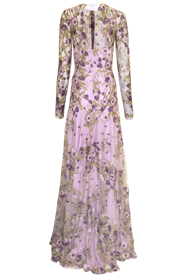 Naeem Khan JEWEL NECK FLORAL GOWN