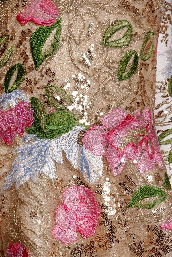 Naeem Khan JEWEL NECK LONG SLEEVE DRESS