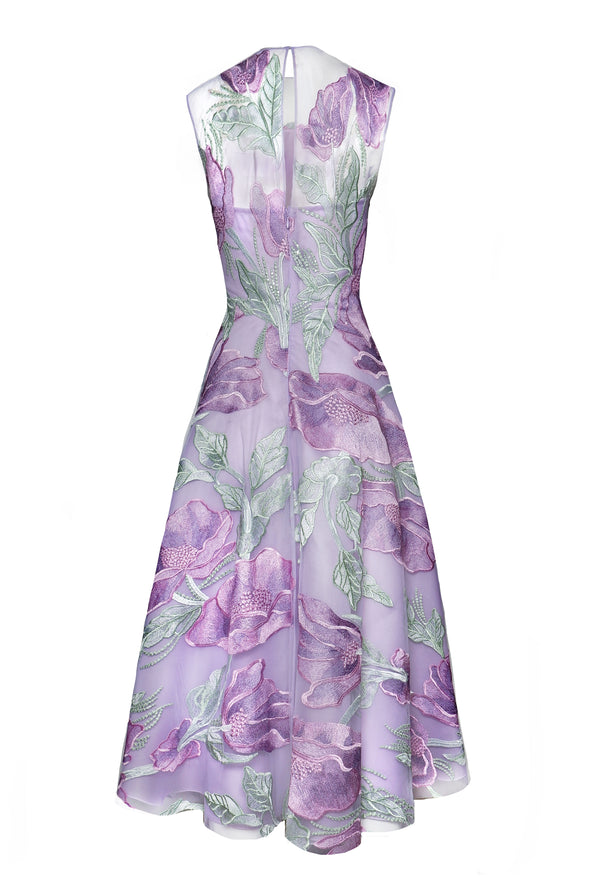 Naeem Khan JEWEL NECK SLEEVELESS TEA-LENGTH DRESS