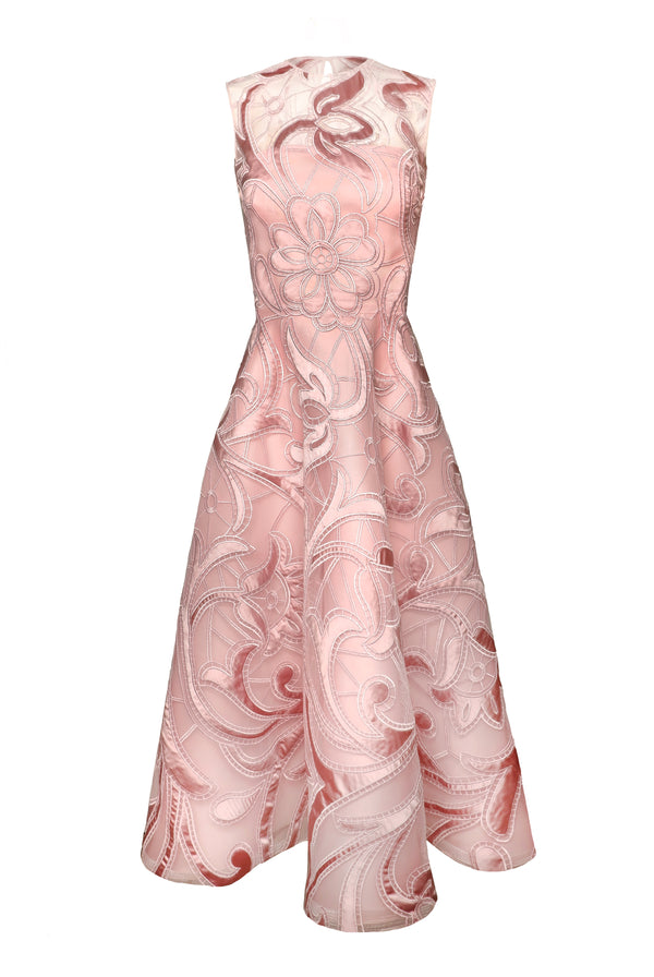 Naeem Khan JEWEL NECK SLEEVELESS TEA-LENGTH DRESS