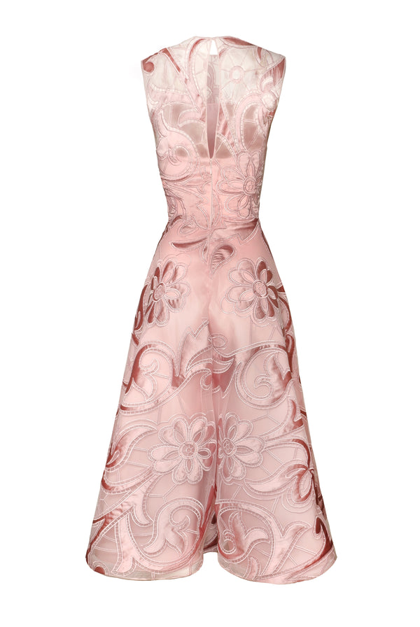 Naeem Khan JEWEL NECK SLEEVELESS TEA-LENGTH DRESS
