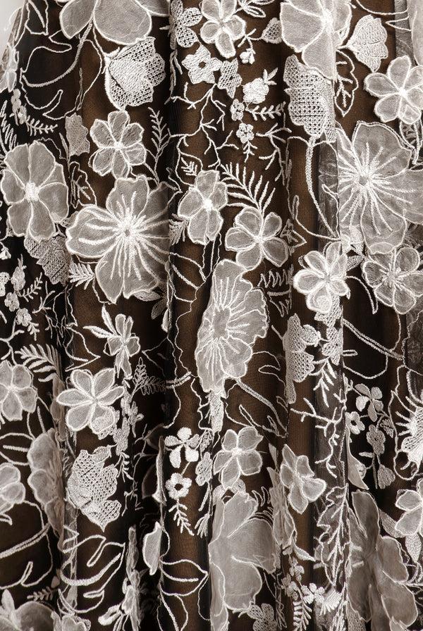 Naeem Khan LACE CAP SLEEVE TEA-LENGTH DRESS