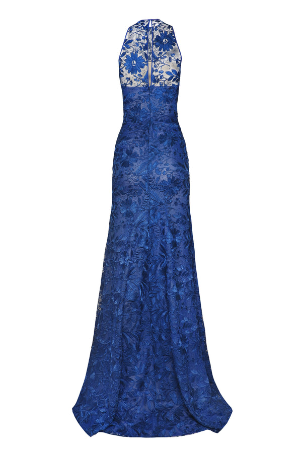 Naeem Khan LACE HALTER FIT-AND-FLARE GOWN