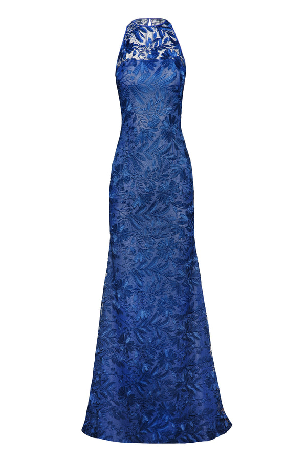 Naeem Khan LACE HALTER FIT-AND-FLARE GOWN