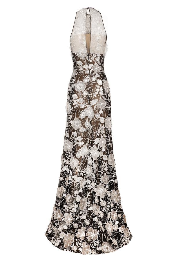 Naeem Khan LACE HALTER FIT-AND-FLARE GOWN