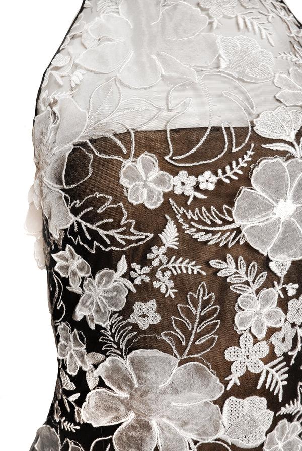 Naeem Khan LACE HALTER FIT-AND-FLARE GOWN