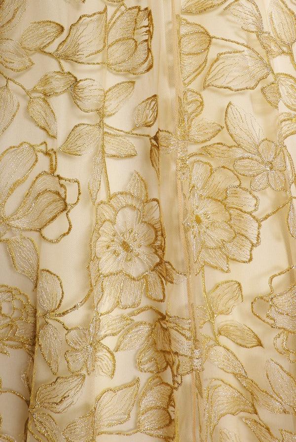 Naeem Khan LACE JEWEL NECK FULL SKIRT GOWN