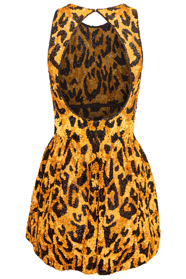 Naeem Khan LEOPARD EMBROIDERED SCOOP NECK DRESS