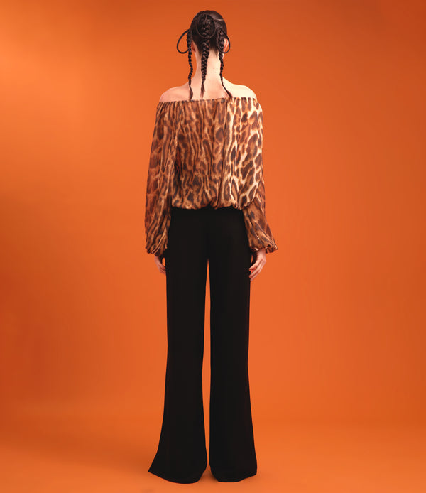 Naeem Khan LEOPARD PRINT CHIFFON BLOUSE